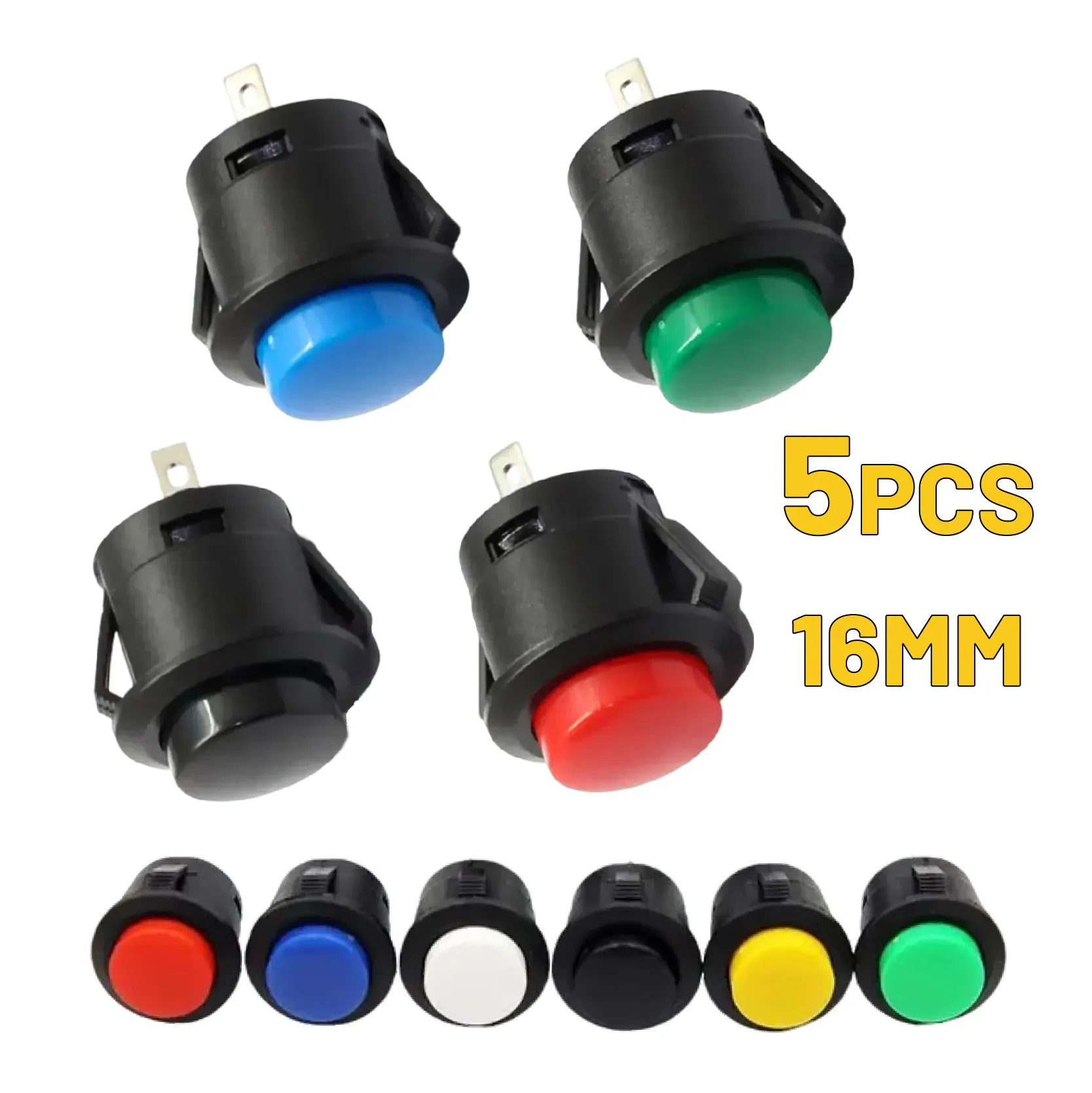 5/20 peças R13-507 botão de pressão avançando 16mm redondo sem bloqueio interruptor de reinicialização automática montagem em painel