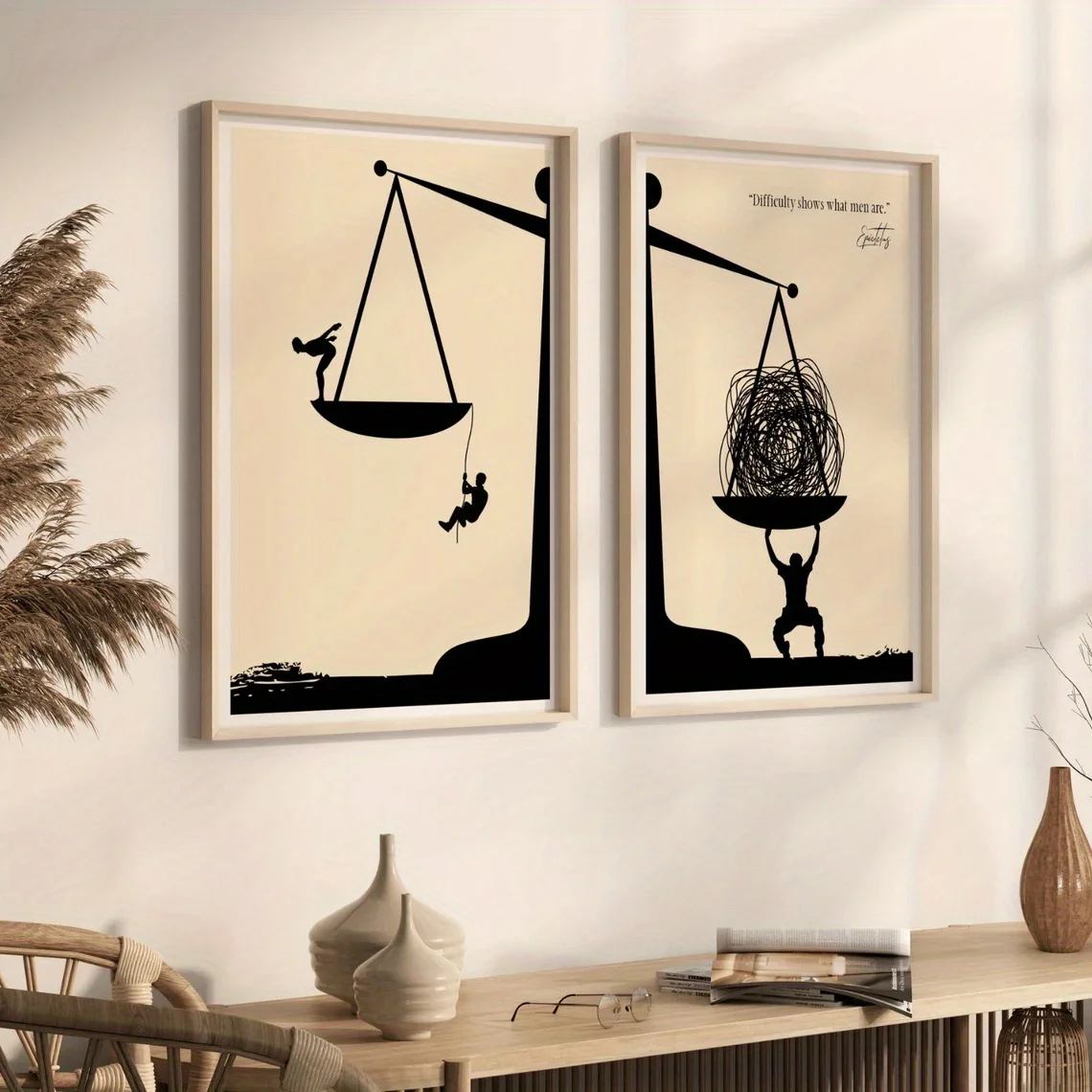 3 Pcs Philosophical Balance Figure Canvas Poster Wall Art, 2D Print Wall Decor, Art Home Decoration For Living Room Bedroom