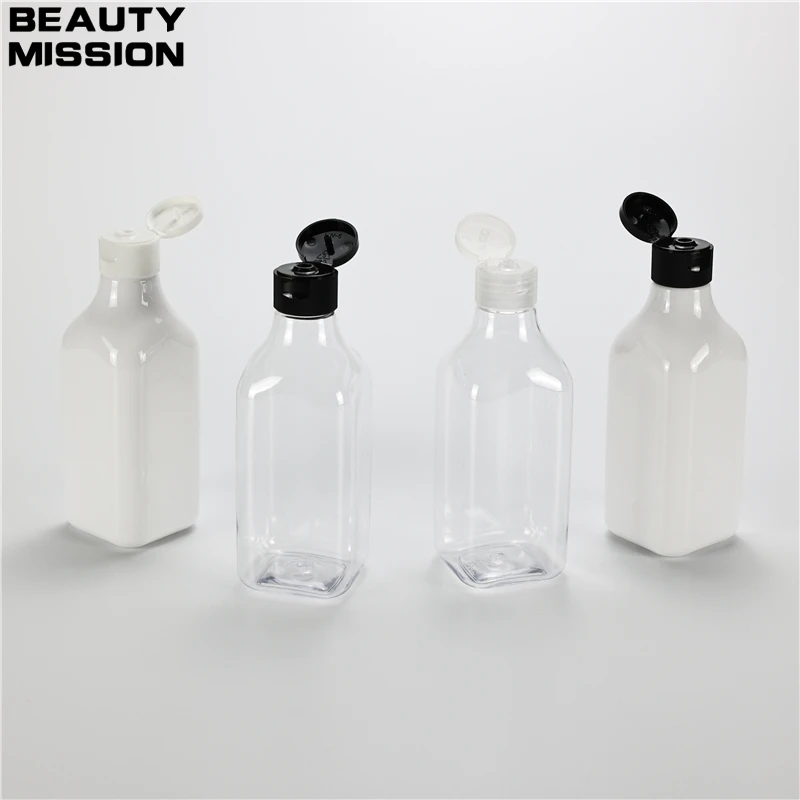 

25pcs 250ml Empty Transparent Cosmetics Refillable Bottle With Clear Flip Top Cap Shower Gel Shampoo Travel Packaging Containers