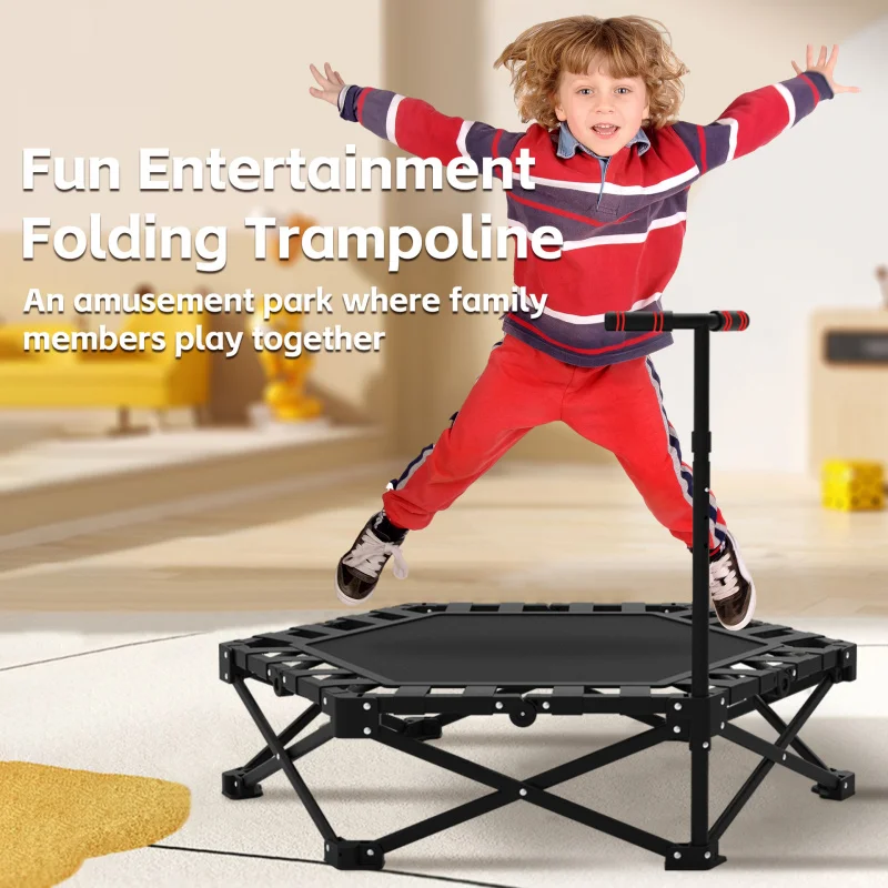 New Adult and Children's Hexagonal Foldable Trampoline Home Trampoline Adjustable with Handrails