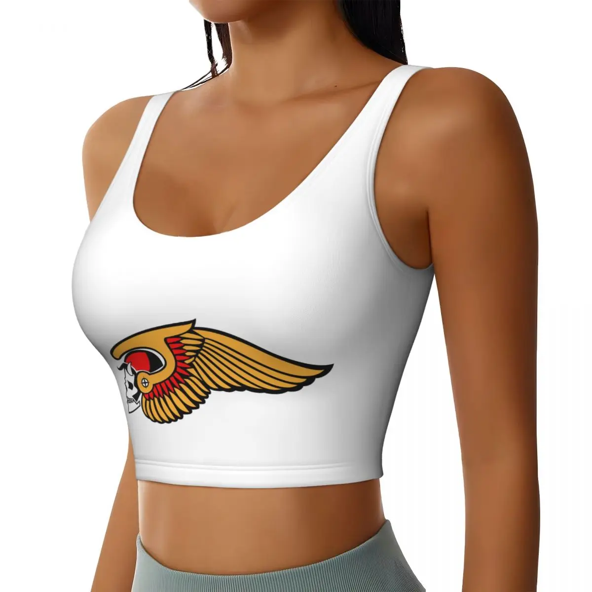 Custom Hells Angels World Logo Sports Bra Women Motorcycle Club High Impact Workout Yoga Crop Top