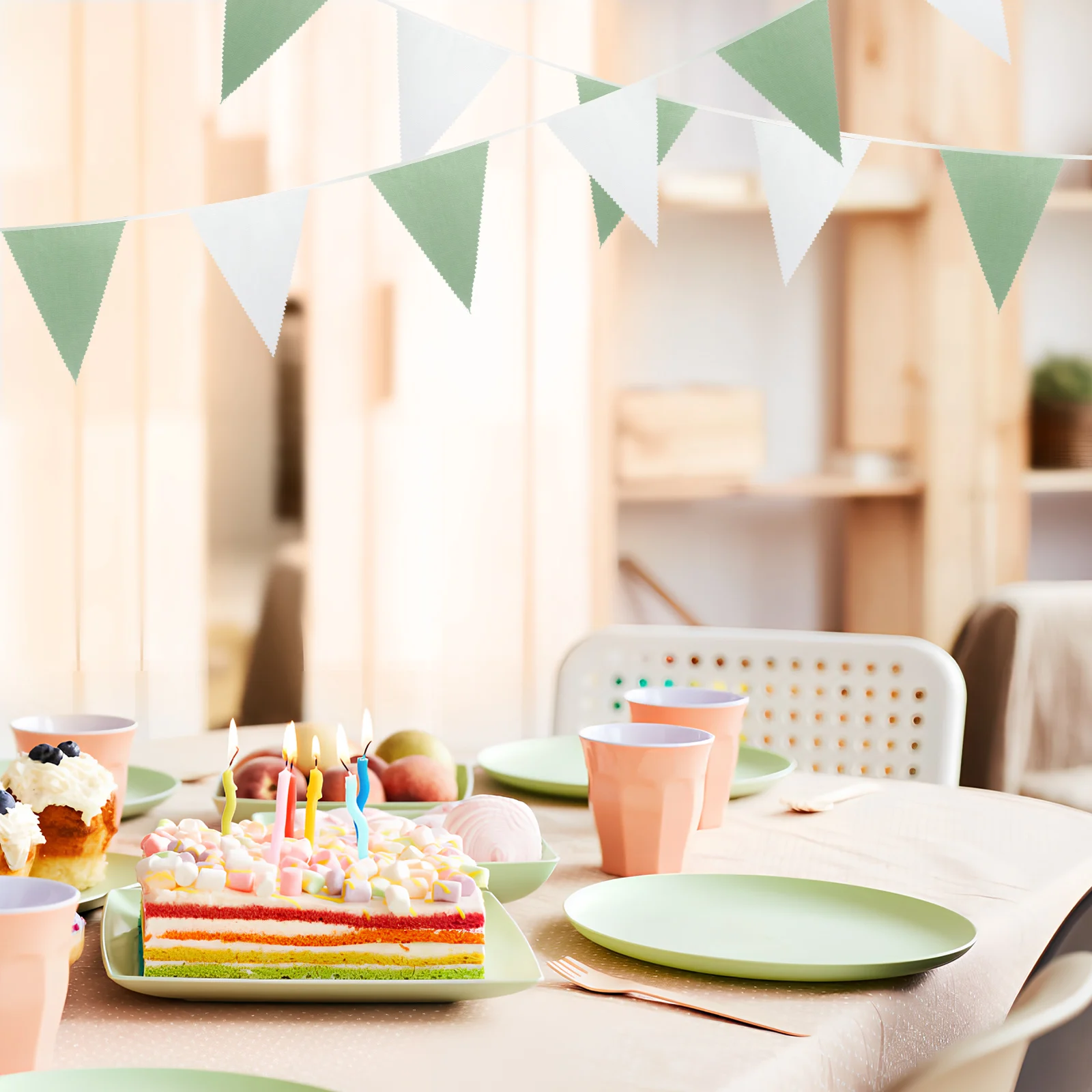 

42 pcs Birthday Bunting Triangle Flags Simple Design For Party Decorations Baby Shower Classroom Boho Banner Cotton Material