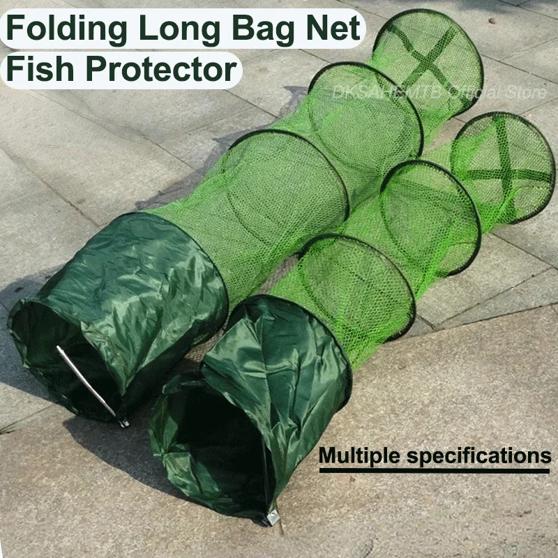 Fyke Net Fish Basket Fishing Net Large Storage Rust-Proof Material For Live Fish Fishing With Collapsible Fish Cage Long Bag Net