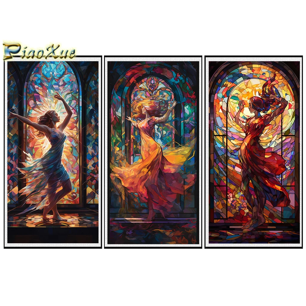 

Dancing Lady 5D AB Drills Diamond Painting Stained Glass Girl Large Size Mosaic Embroidery Cross Stitch Kits Home Decor Craft