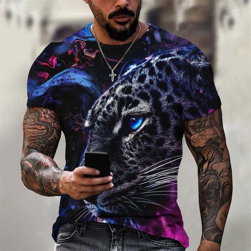 3D Printed Flame Dog Leopard Wolf T Shirt Men's Animal Pattern Tops Summer Harajuku Loose T-Shirts Short Sleeves Round Neck Tees