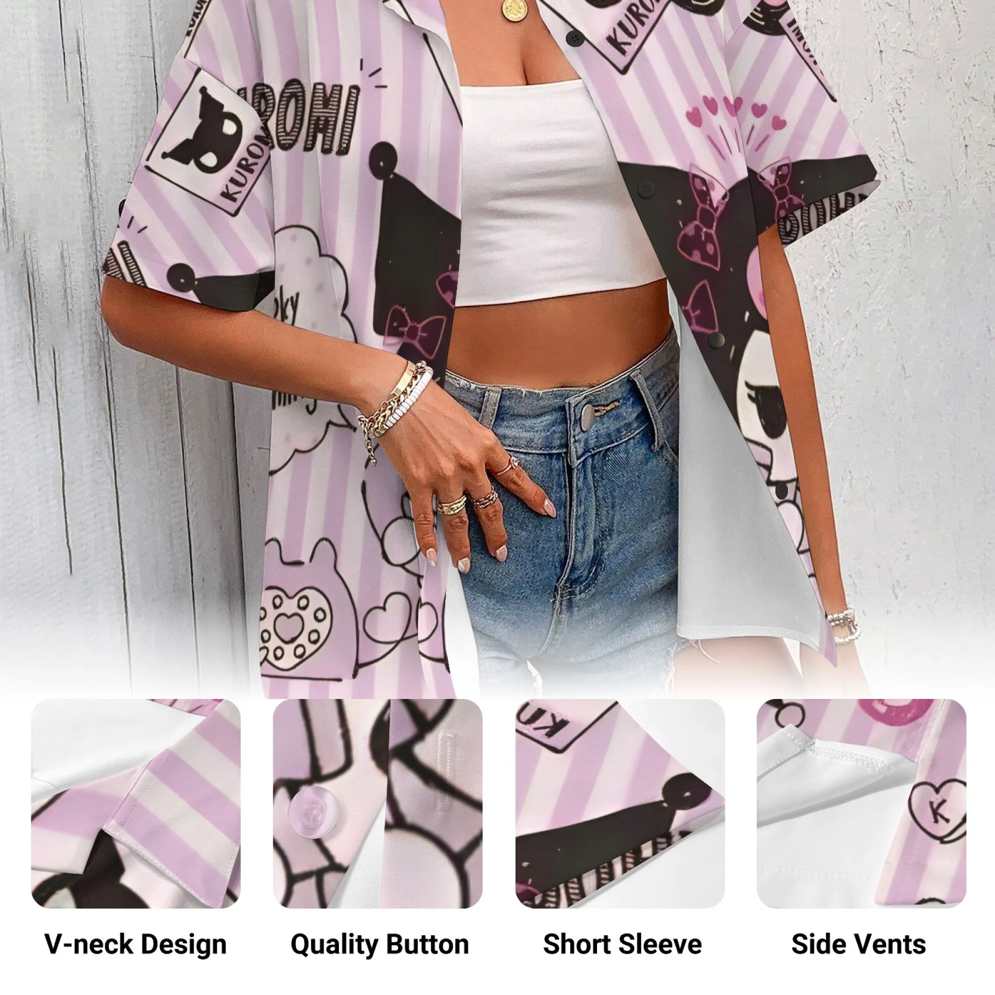 الملابس الكورية الشعبية Kuromi قميص رسالة المرأة تي شيرت ملابس امرأة تي شيرت للنساء مراجعات الكورية العديد من ملابس الفتيات