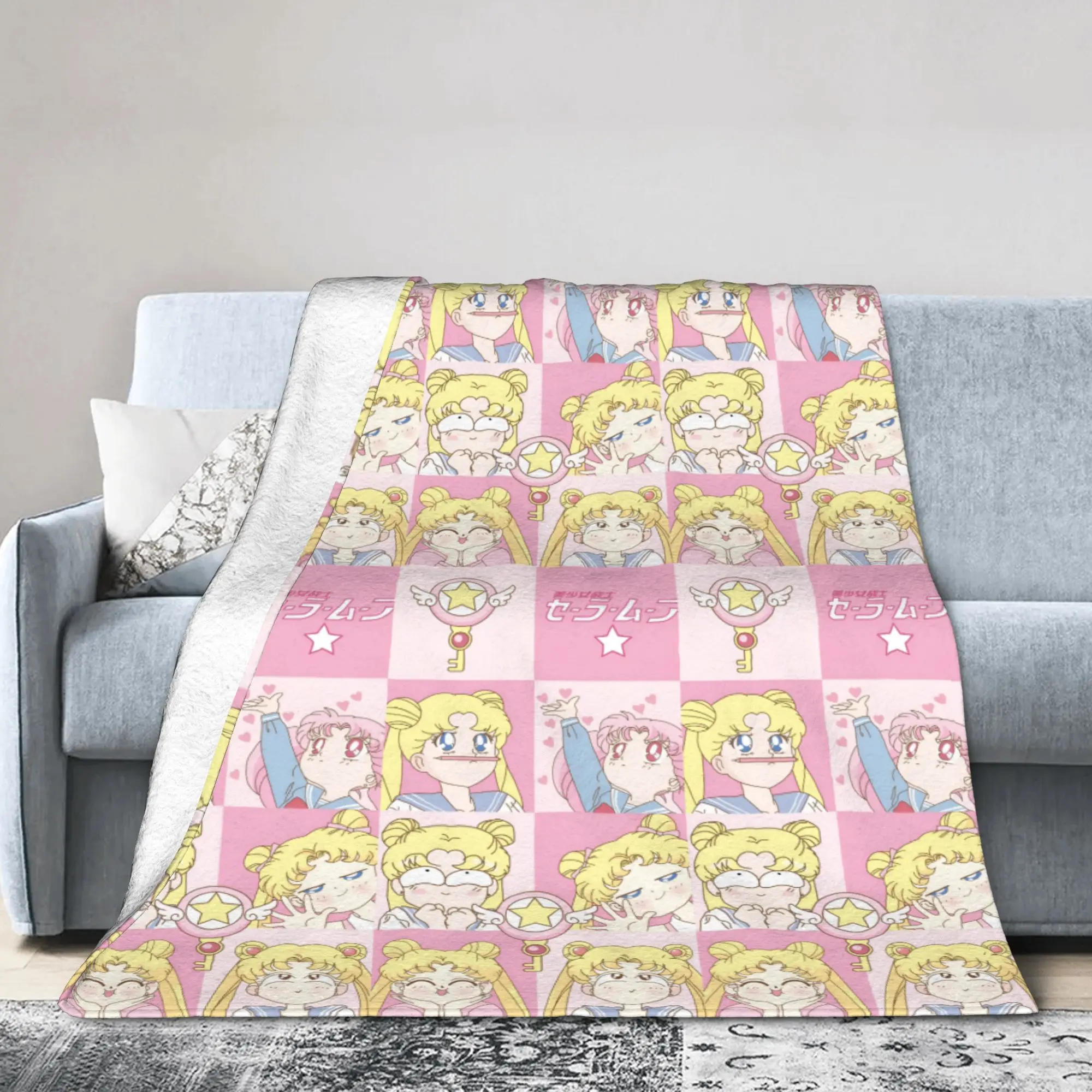 Custom Sailors Anime Moons Blanket Warm Fleece Soft Flannel Usagi Tsukino Luna Throw Blankets for Bed Sofa Travel Spring