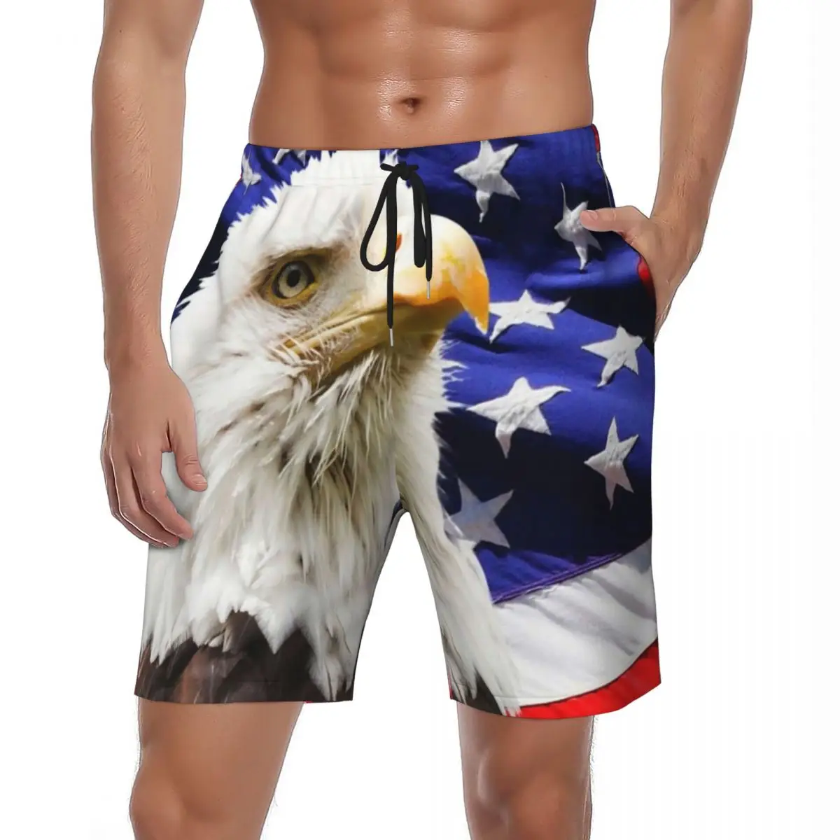 Bathing Suit American Bald Flag Eagle Board Shorts Summer Spirit Star National Bird Stylish Beach Shorts Males Surf Beach Trunks