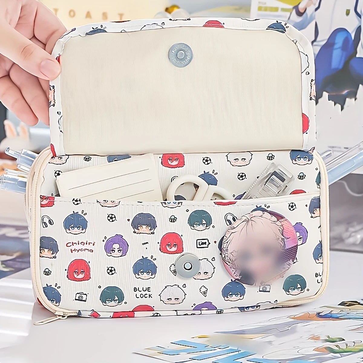 Anime Character Print Pencil Case - Dual-Zip Large Capacity Stationery Pouch - Durable Multi-Purpose Organizer for School Essent