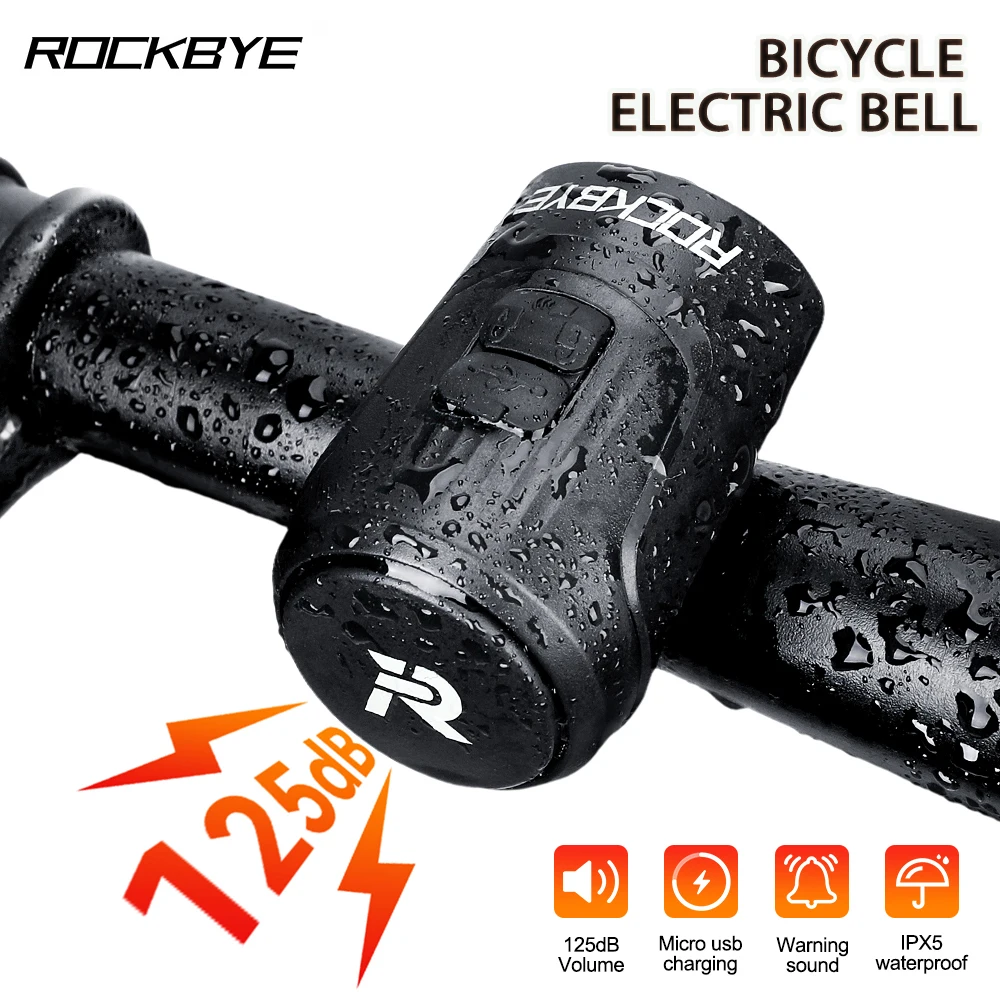 Rockbye scooter bicicleta chifre eletrônico alarme 125db alto recarregável guiador da bicicleta elétrica anel sino à prova dwaterproof água anti-roubo