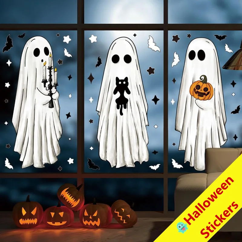 

​Halloween Window Decoration Stickers Ghost Scene PVC Self-Adhesive Glass Clings Holiday Atmosphere Decor Clearance Sale Set