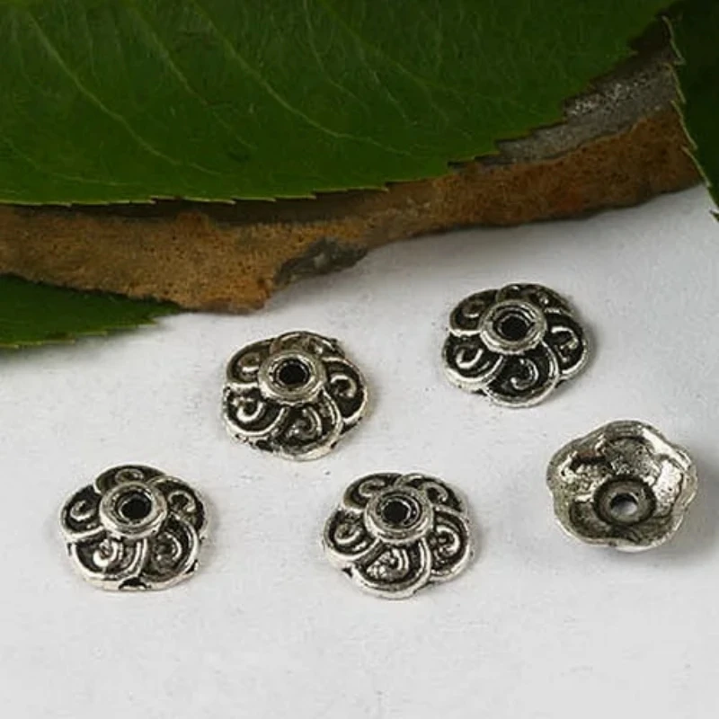 

100pcs 9.2mm Dark Silver Tone Flower Bead Cap H3007 Beads for Jewelry Making