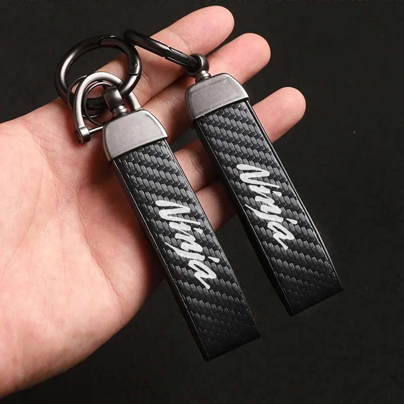 1PCS Leather Carbon Fiber Motorcycle Key Chains KeyChain For Kawasaki ninja400 ninja650 ninja 250 250r 2024 2025 Accessories