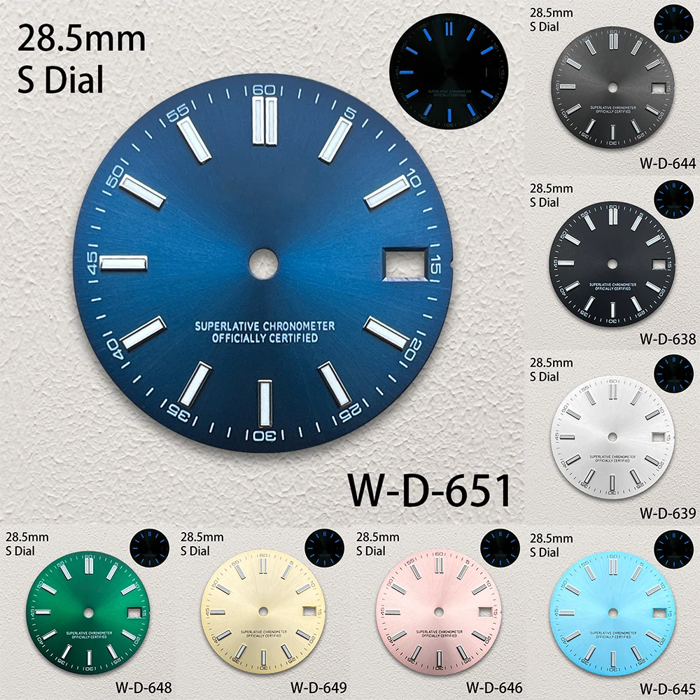 

28.5mm S Logo Sunburst Dial Fit NH35/NH36/4R Japanese Movement Blue Luminous High-Quality Dial Watch Modification Accessories