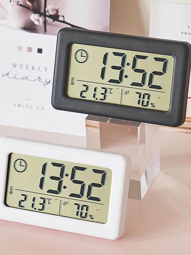 Mini cyfrowy zegar z wyświetlaczem temperatury i wilgotności - przenośny zegar biurkowy LED, cienki mały budzik — zdjęcie 2