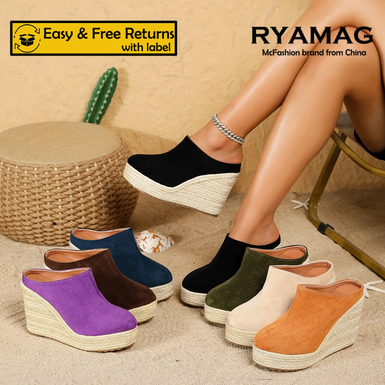 Wedge Espadrille Women - Удобные женские мюли RYAMAG на танкетке,