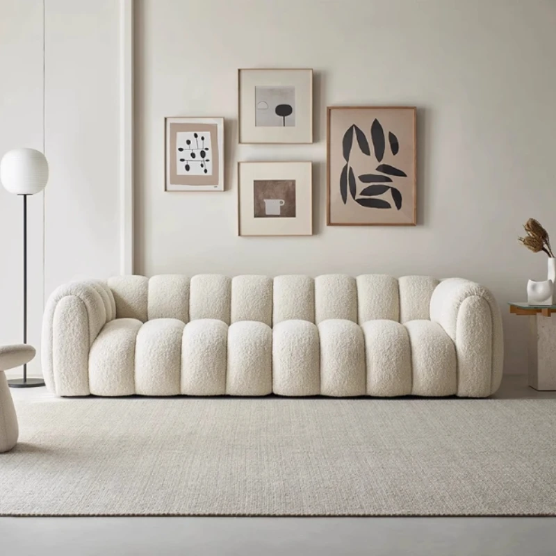 French minimalist small-sized cream style pumpkin sofa, lamb wool cotton candy cloud living room sofa