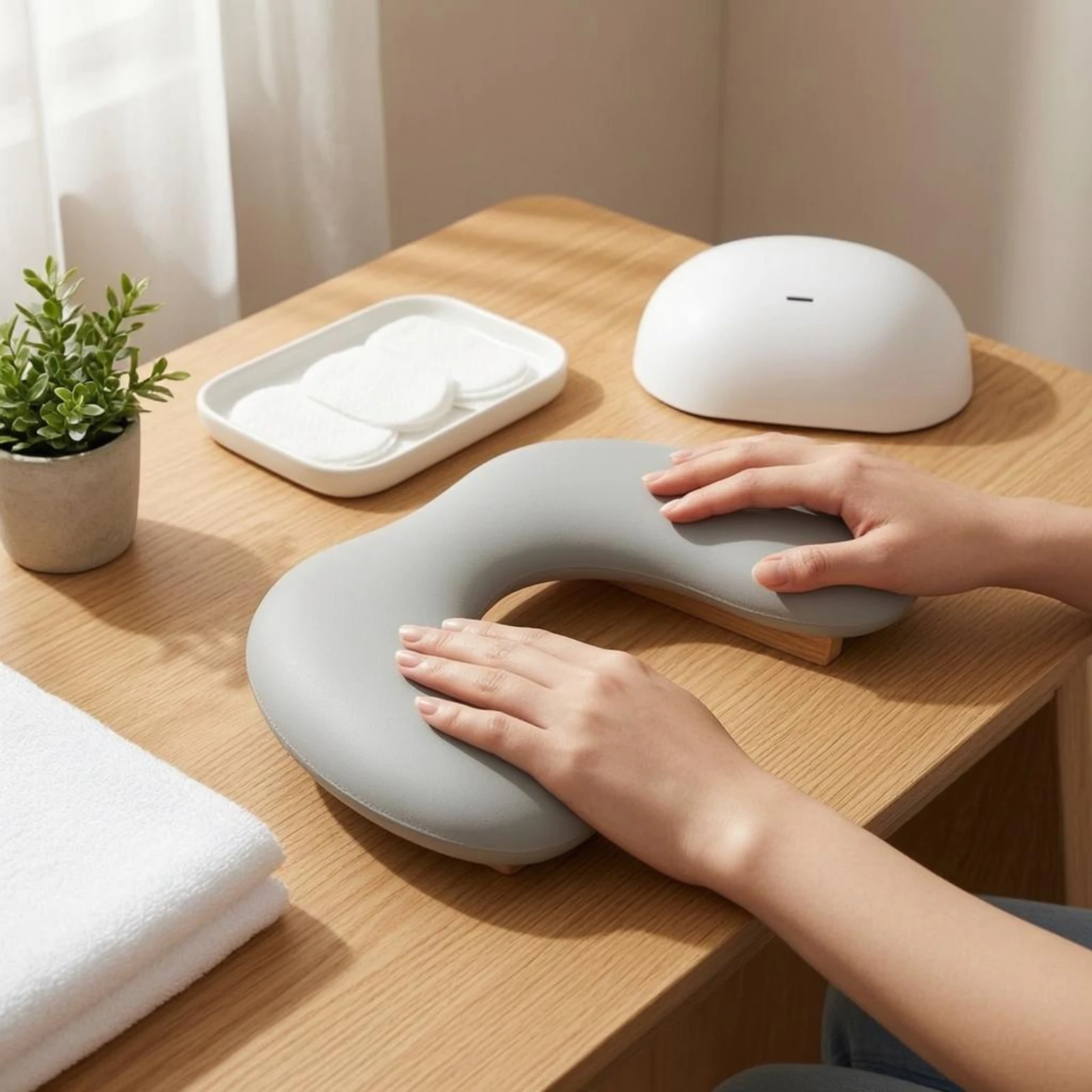 Folding Nail Art Hand Pillow Stable Wood and Leather Hand Pillow Foldable Nail Arm Rest Comfortable Beauty Accessory