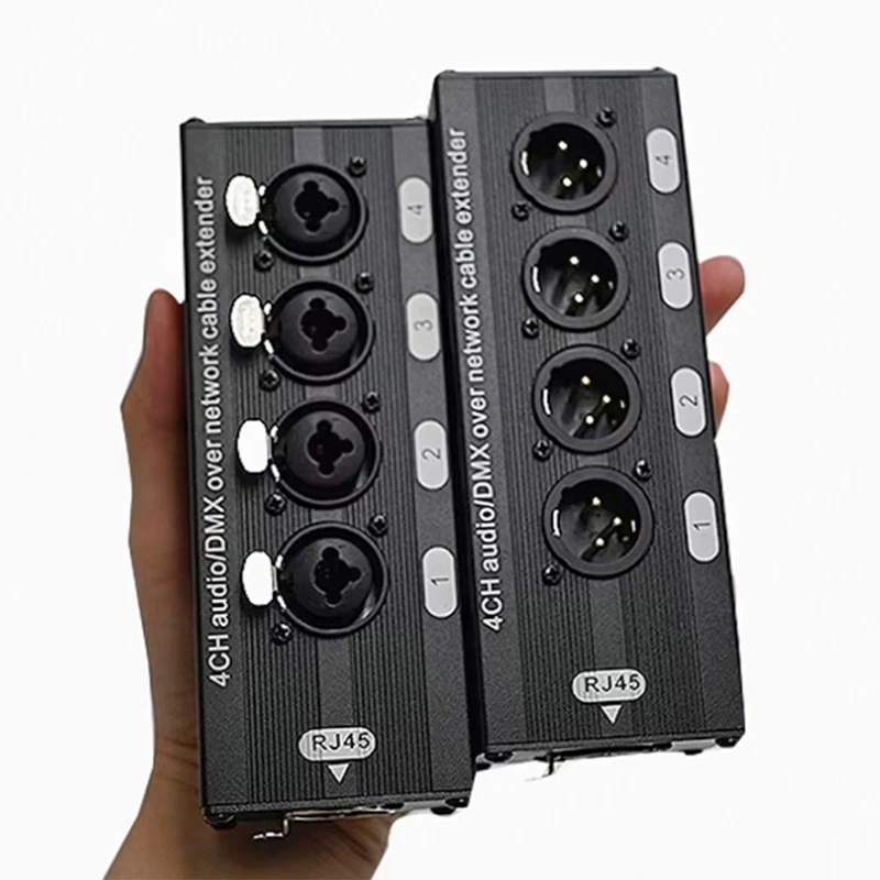 ABVJ-1 زوج 4 قناة XLR/DMX الصوت RJ45 Cat5/Cat6 إيثرنت موسع XLR موسع جهاز الإرسال والاستقبال للمرحلة الحية
