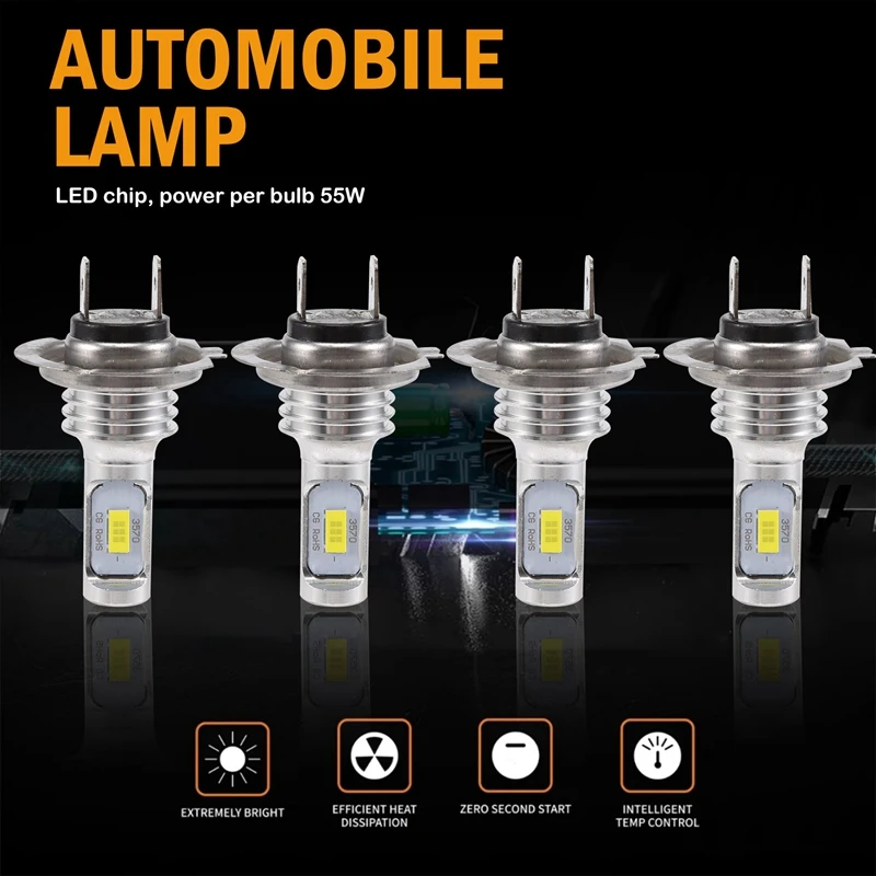 4PCS Mini H7 + H7 Combo LED Headlight Kit Bulbs High Low Beam 240W 52000LM 6000K Kit Super White