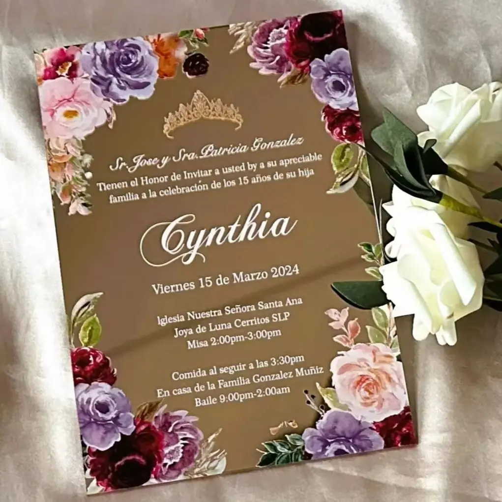 

10pcs Customized Rose Gold Acrylic Wedding Invitation Acrylic Quinceanera Invitation Cards Souvenirs Favor for Party Decoration