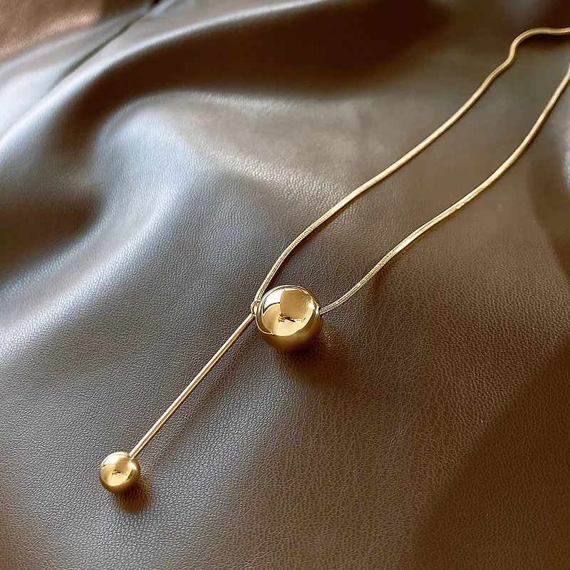 European and American Simple Gold Color Ball Pendant Stainless steel Short Necklace Non Fading Jewelry Sexy Neck Chain For Woman