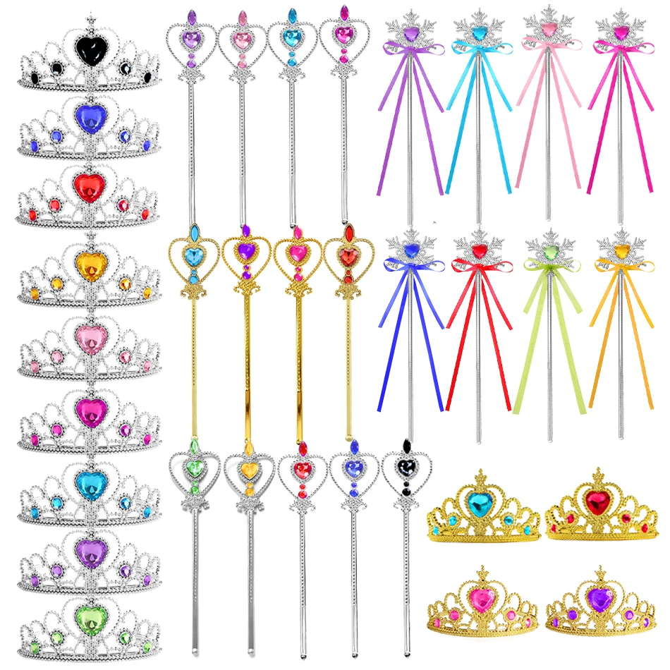 

Wholesale 10pcs/Set Girls Princess Dress Up Diamond Crown Magic Wand Children Play Toys Elsa Snowflake Wand Kids Party Favor