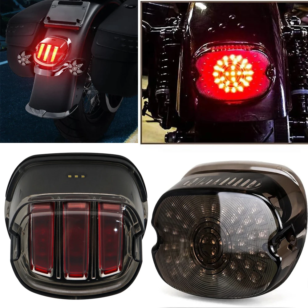 Motorcycle 12V LED Light Smoke/Red Lens Brake Tail Light License Plate Rear Lamp For Harley Dyna Touring Sportster Wide Glide
