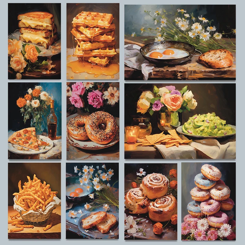 الرجعية الشمال البلد المطبخ البسكويت الخبز البطاطس الخبز دونات لا تزال الحياة ملصق فني قماش لوحات جدار صورة فنية المنزل دي