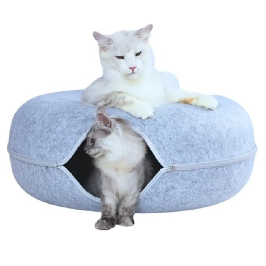 

Кошачья лежанка-пещера Peekaboo Cat Cave Donut для нескольких крупных кошек весом до 30-45 фунтов, 3-в-1: самонагревающаяся лежанка, туннель и когтеточка для использования в помещении.