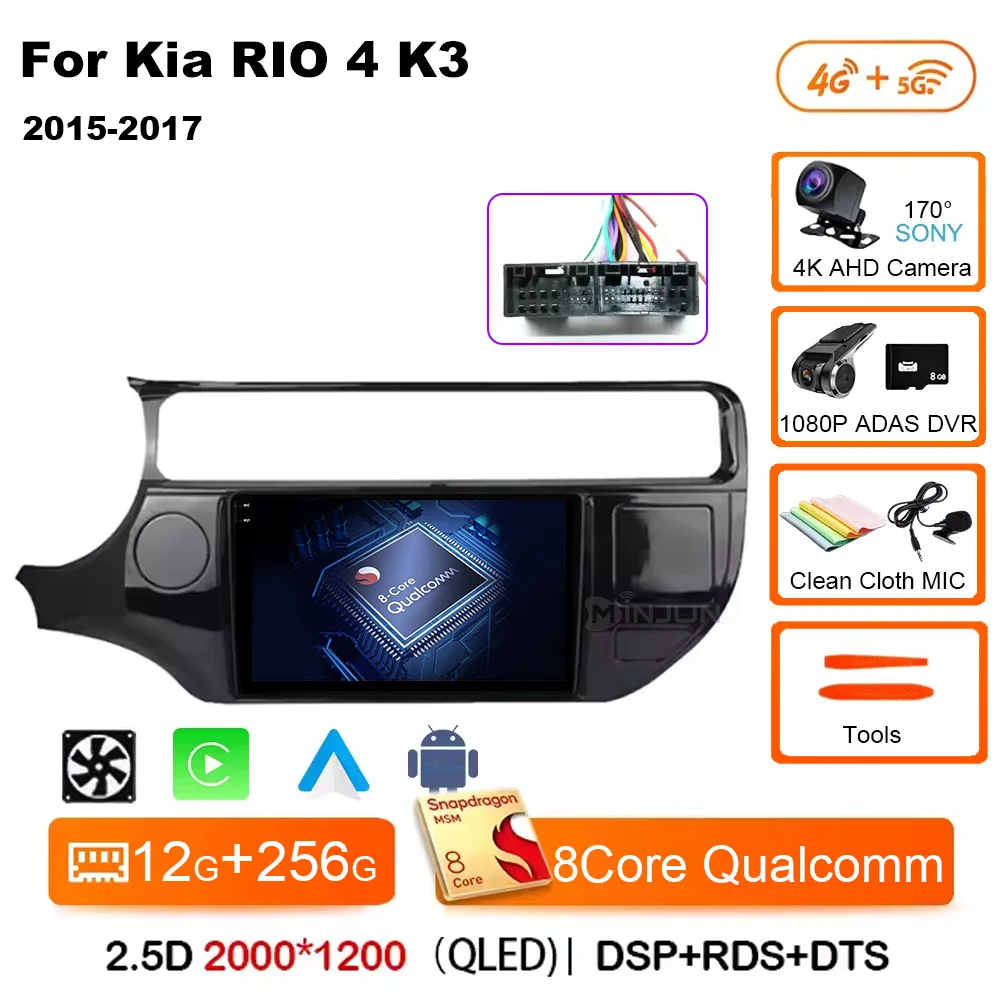 9Inch Android 15 Draadloze Carplay Auto Voor Kia RIO 4 K3 2015 2016 2017 Autoradio Multimedia Video Player navigatie Gps HeadUnit