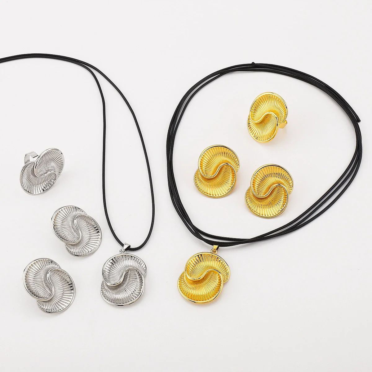 3 قطعة/المجموعة فاسق خمر الفضة سبائك الذهب معدن بو الجلود قلادة خواتم القرط مجموعة مجوهرات نسائية