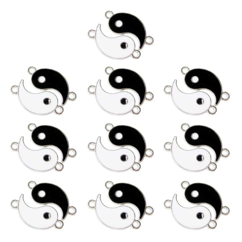 20Pcs/Set Tai Chi Bagua Alloy Pendant Chinese Style Black and White Drip Glaze Yin Yang Charms for Necklace Bracelet Earrings