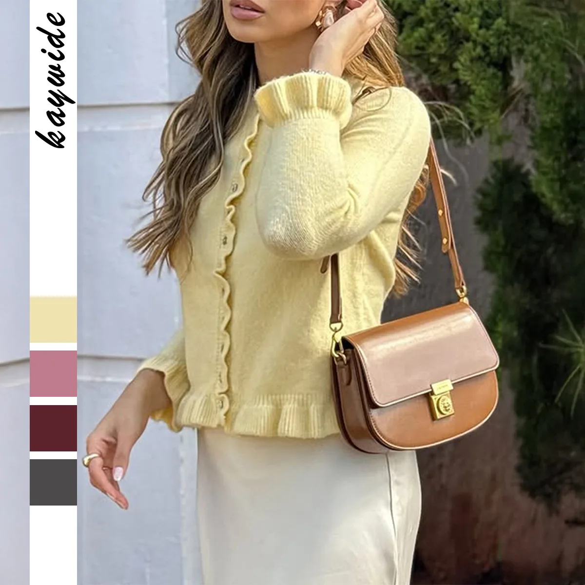 

Diyun Women's Long Sleeve Knitted Sweater Pure Color Casual Button Up Top For Autumn Winter Fashion Elegant Comfortable