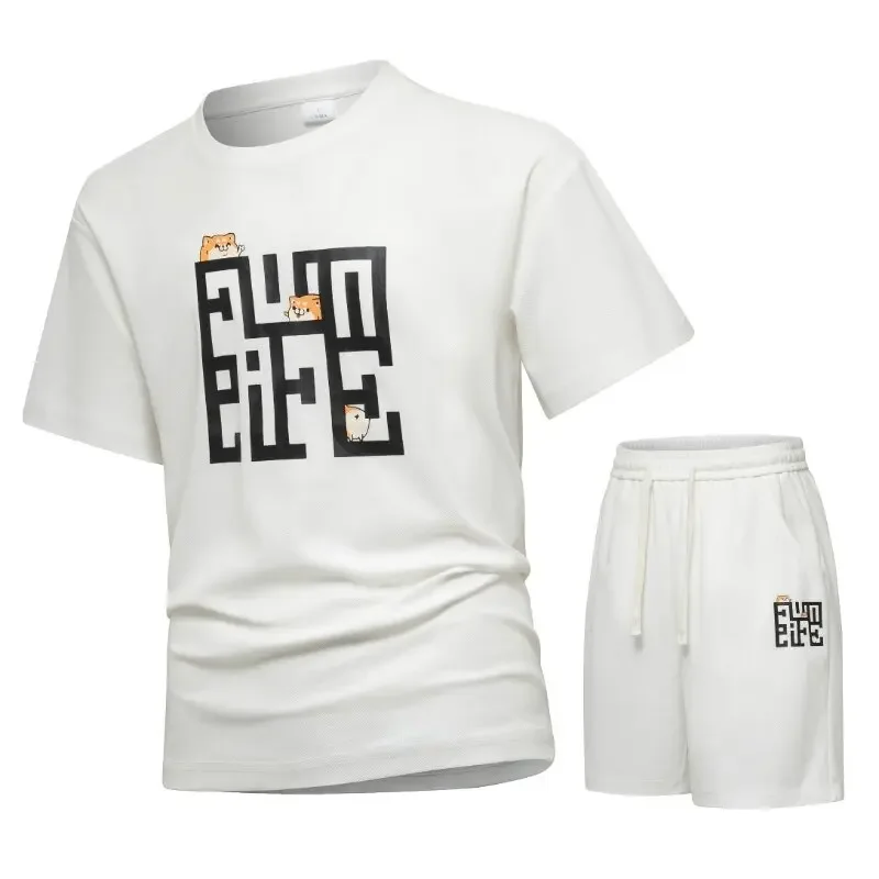 

Summer New Printed Outdoor Sports Fitness Short Sleeve T-shirt Set For Men Loose Sports Quick Drying Breathable Two-Piece Set