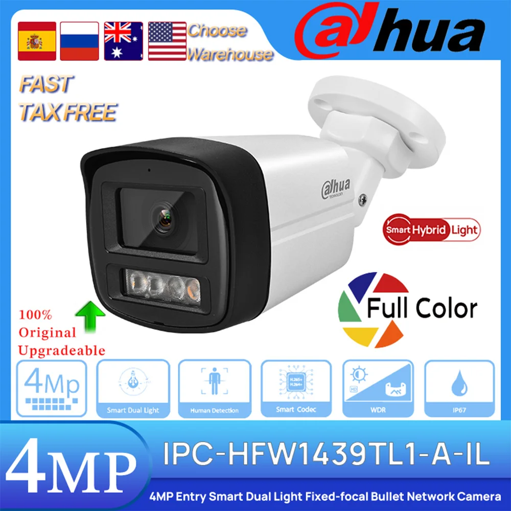 dahua original ipc hfw1439tl1 a il 4mp entrada inteligente dupla luz bala fixa poe camera de rede deteccao humana microfone embutido 01