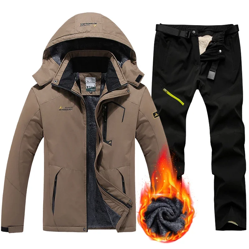 Winter Suit For Men Waterproof Keep Warm Snow Fleece Jacket Pants Windproof Outdoor Mountain Snowboard Wear Male Set Ski Outfit