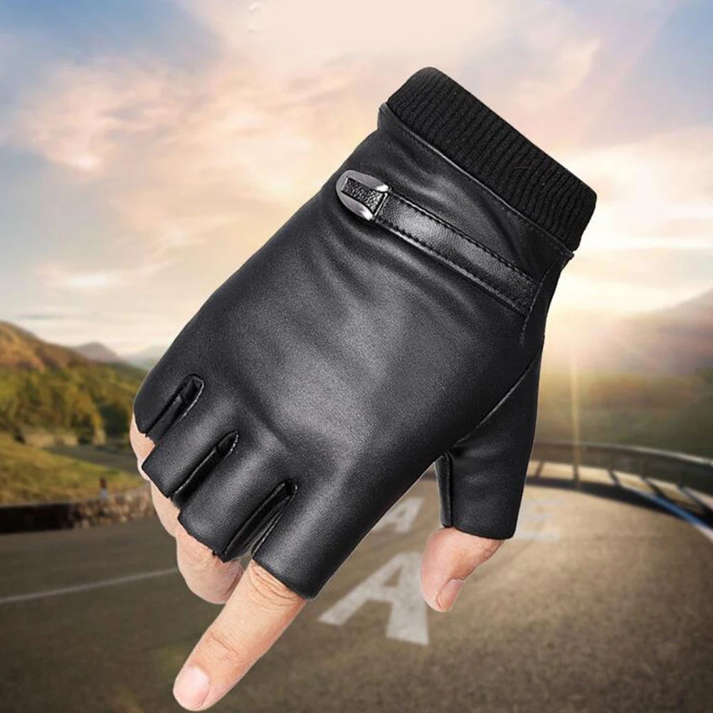 

2pcs Pu Half Finger Gloves Windproof Elastic Driving Biking Cycling Motorcycle Unisex Sports Gloves For Winter Fishing