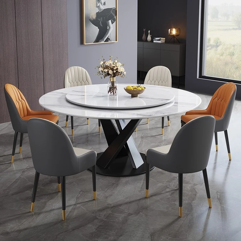 Modern Slate dining table simple light luxury Household small apartment dining table and chair combination Round Household