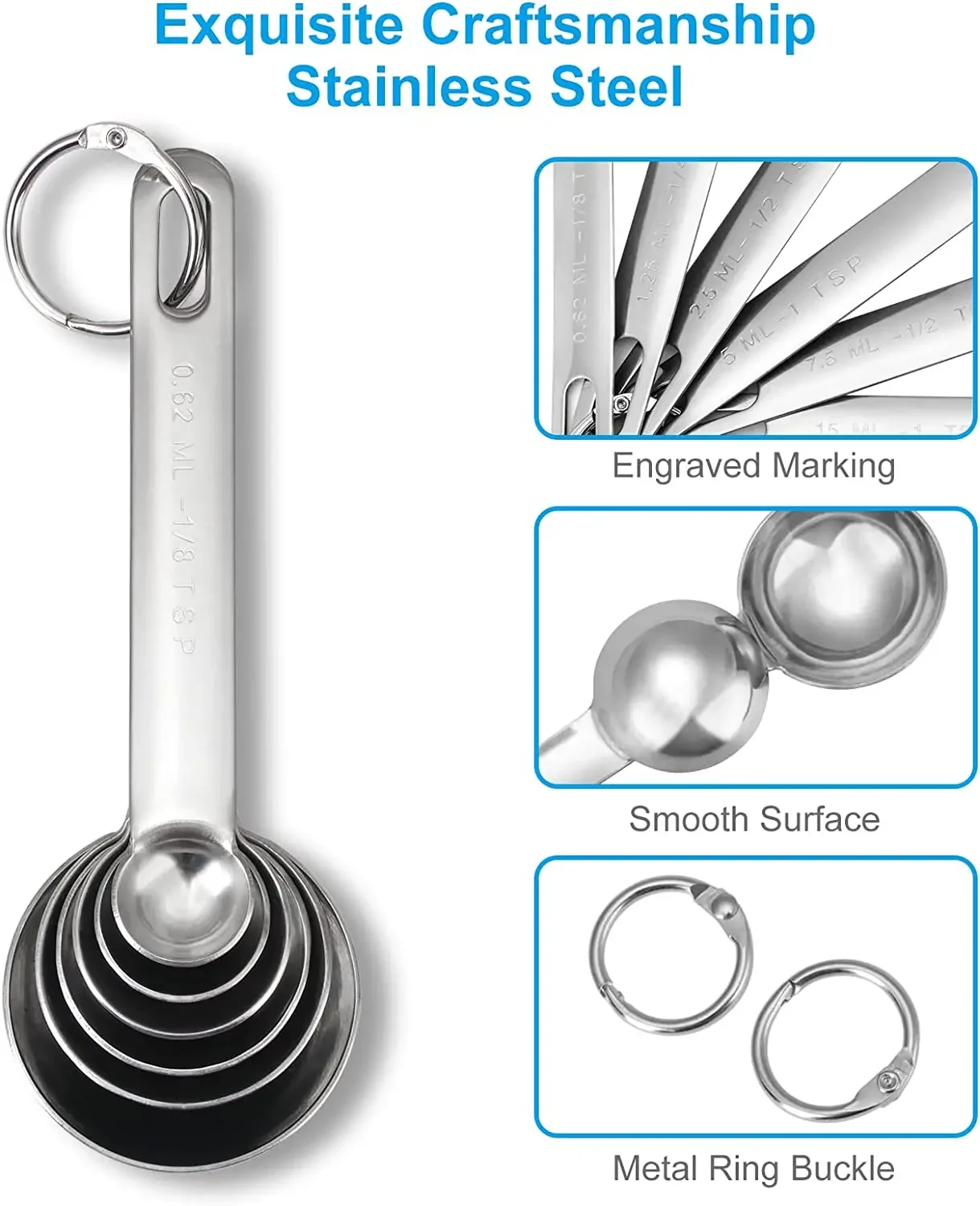 Durable Stainless Steel Measuring Spoons Cups Set Spoons Measuring Tools with Bonus Leveler Etched Markings Kitchen Gadgets