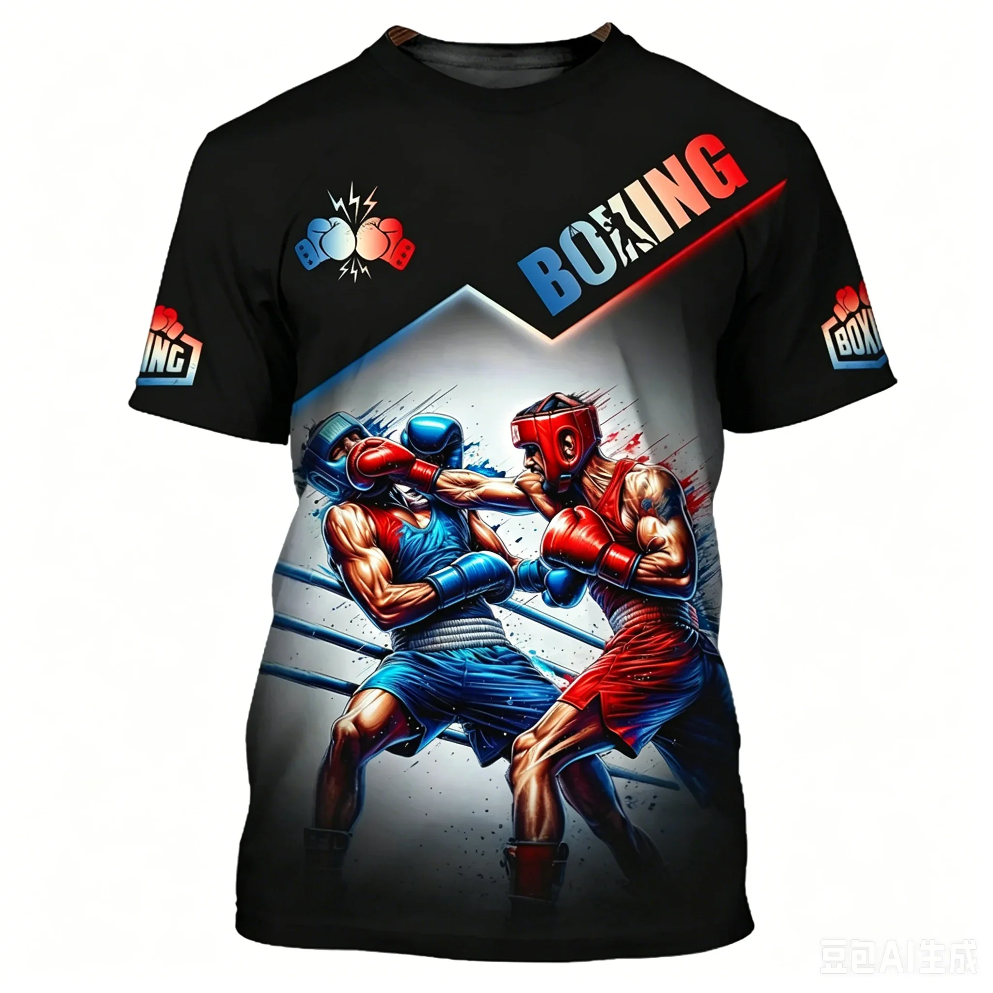 2026 Neues Box-Fitness-Sport-T-Shirt Sommer Atmungsaktives Kurzarm 3D-Druck Schnelltrocknendes Oberteil Rundhals Muay Thai T-Shirts