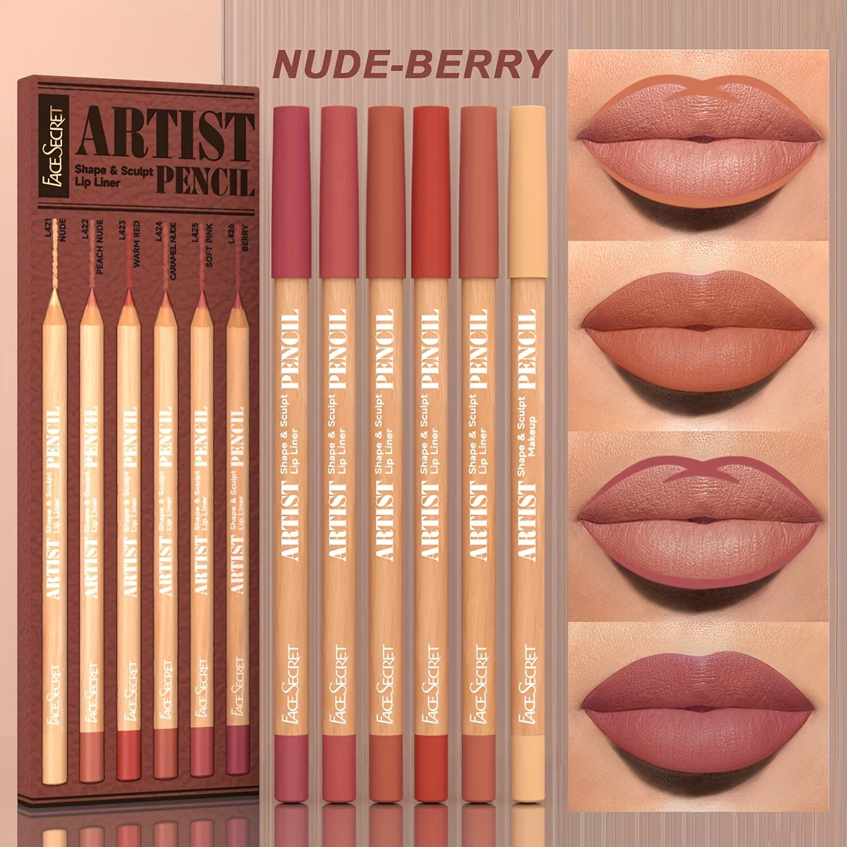 6 ชิ้น/เซ็ต Nude Lip Liner แต่งหน้าชุดกันน้ํา Matte Long Lasting Velvety Texture Lip Liner Lip Combpo เหมาะสําหรับแต่งหน้าทุกวัน