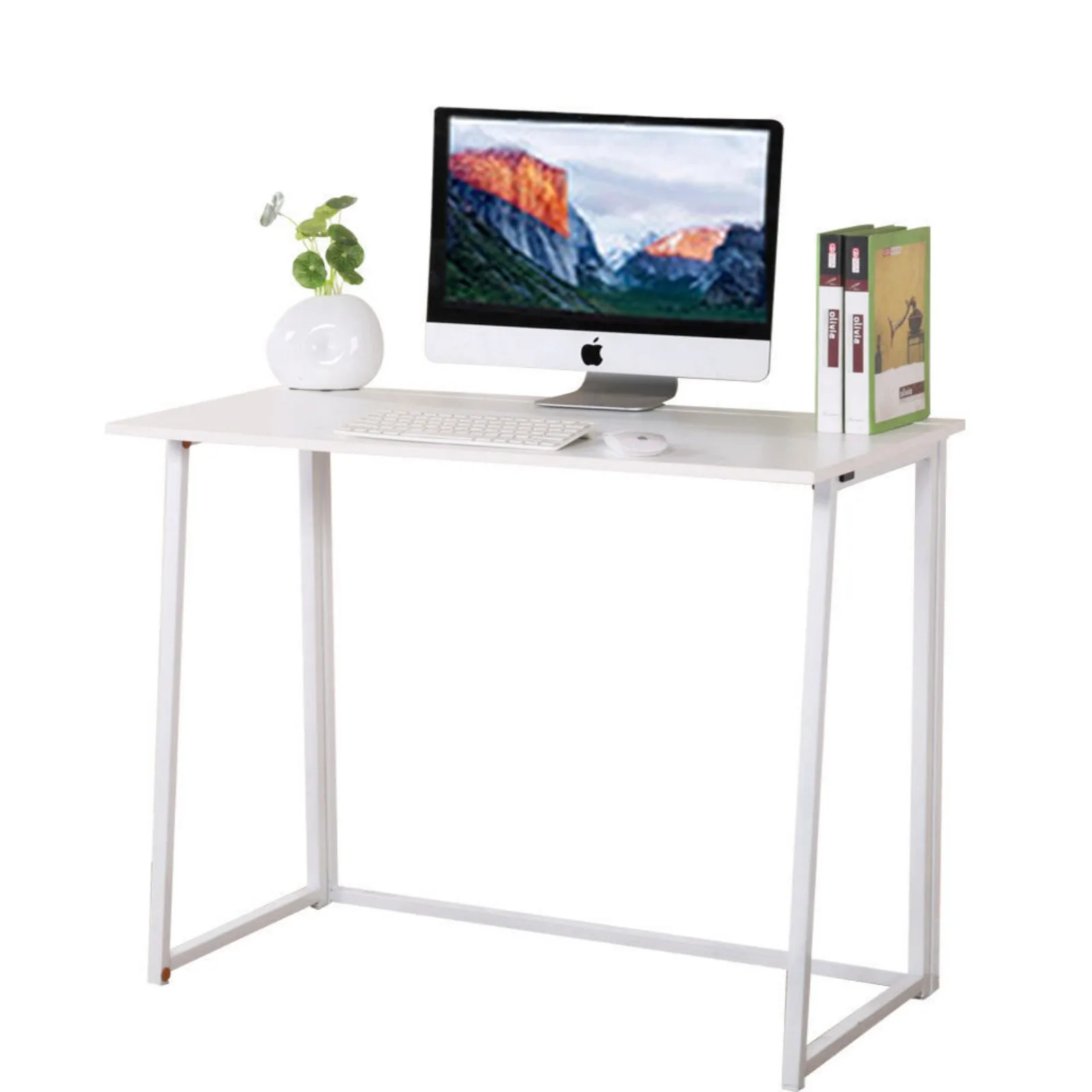 Floating Table Home Office Corner Desktop Glass Top PC Portable Computer Table Furniture White-