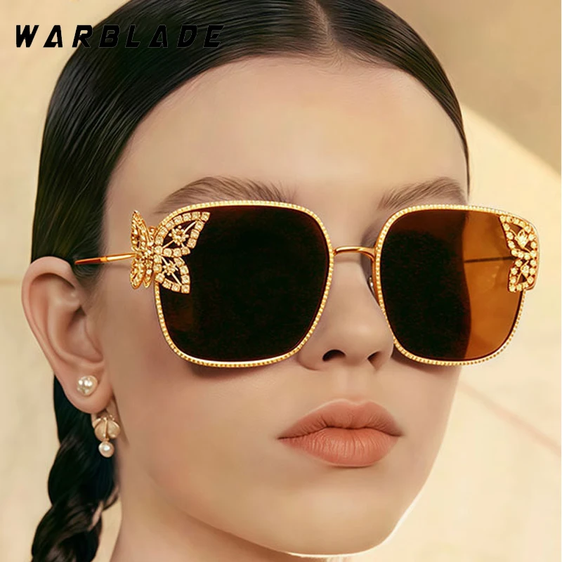 

New Luxury Oversized Square Sunglasses Women New Designer Rhinestone Butterfly Metal Frame Sunglasses Party Driving Shades UV400