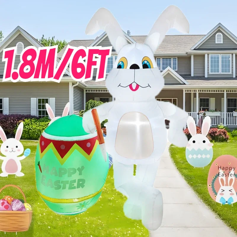 

2.1M/7FT Happy Easter Inflatable Toys Rabbit with Easter Egg Decorations Built-in LED Light Model Outdoor Decor Garden Ornaments
