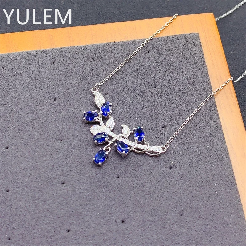 YULEM Natural Sapphire Necklace for Women 925 Silver 3x5mm Oval Shape Pendant Anniversary Fine Jewelry Gift