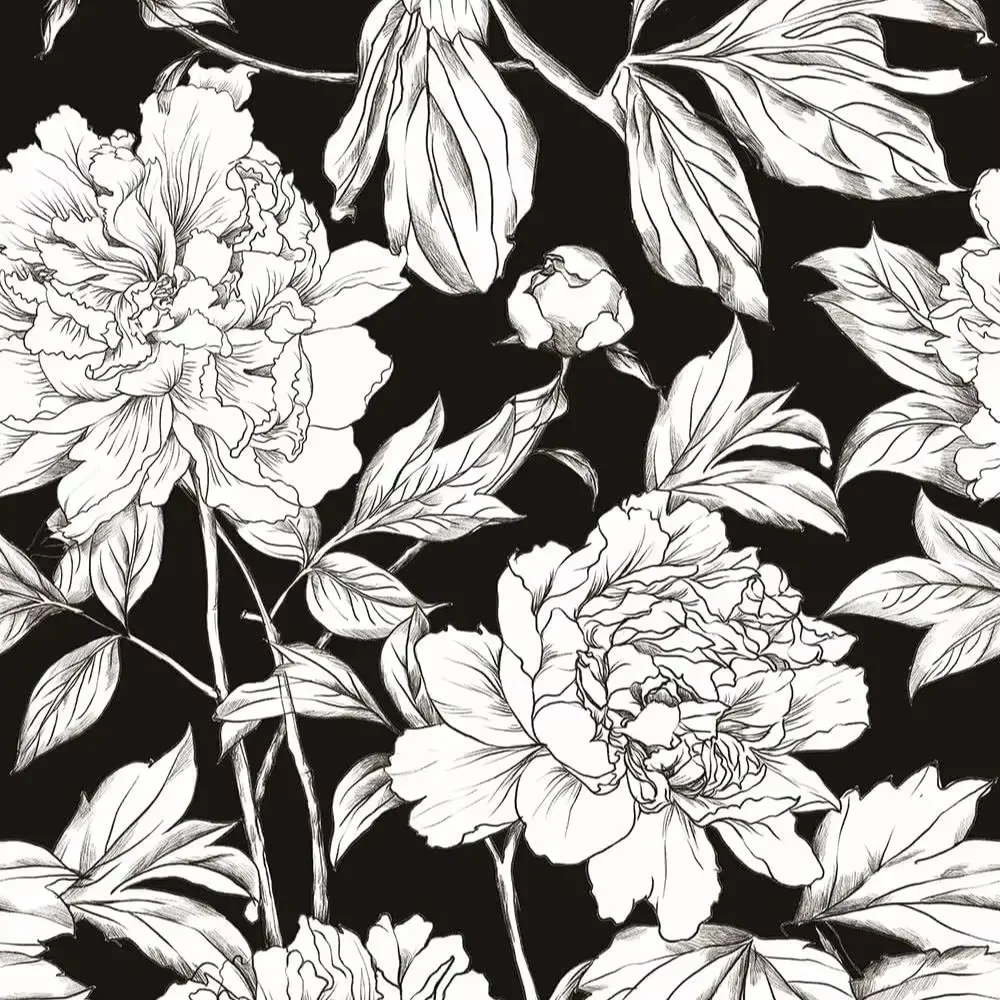 Vintage White Floral Peel and Stick Wallpaper Boho Black Samoprzylepna tapeta zdejmowalna do dekoracji ścian sypialni