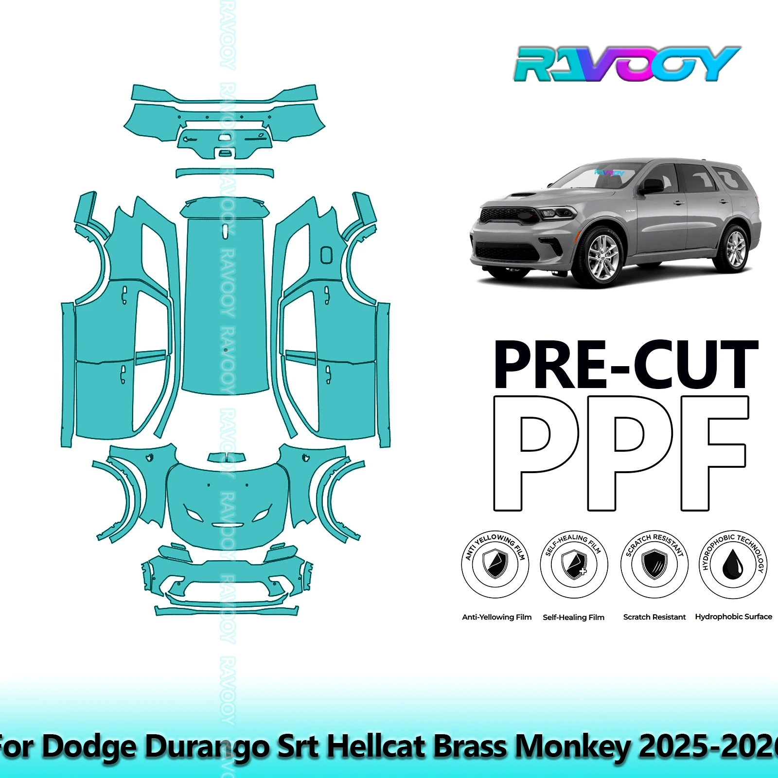 

Car Precut Paint Protection Film Full Vehicle Anti-scratch Exterior TPU PPF For Dodge Durango Srt Hellcat Brass Monkey 2025-2026