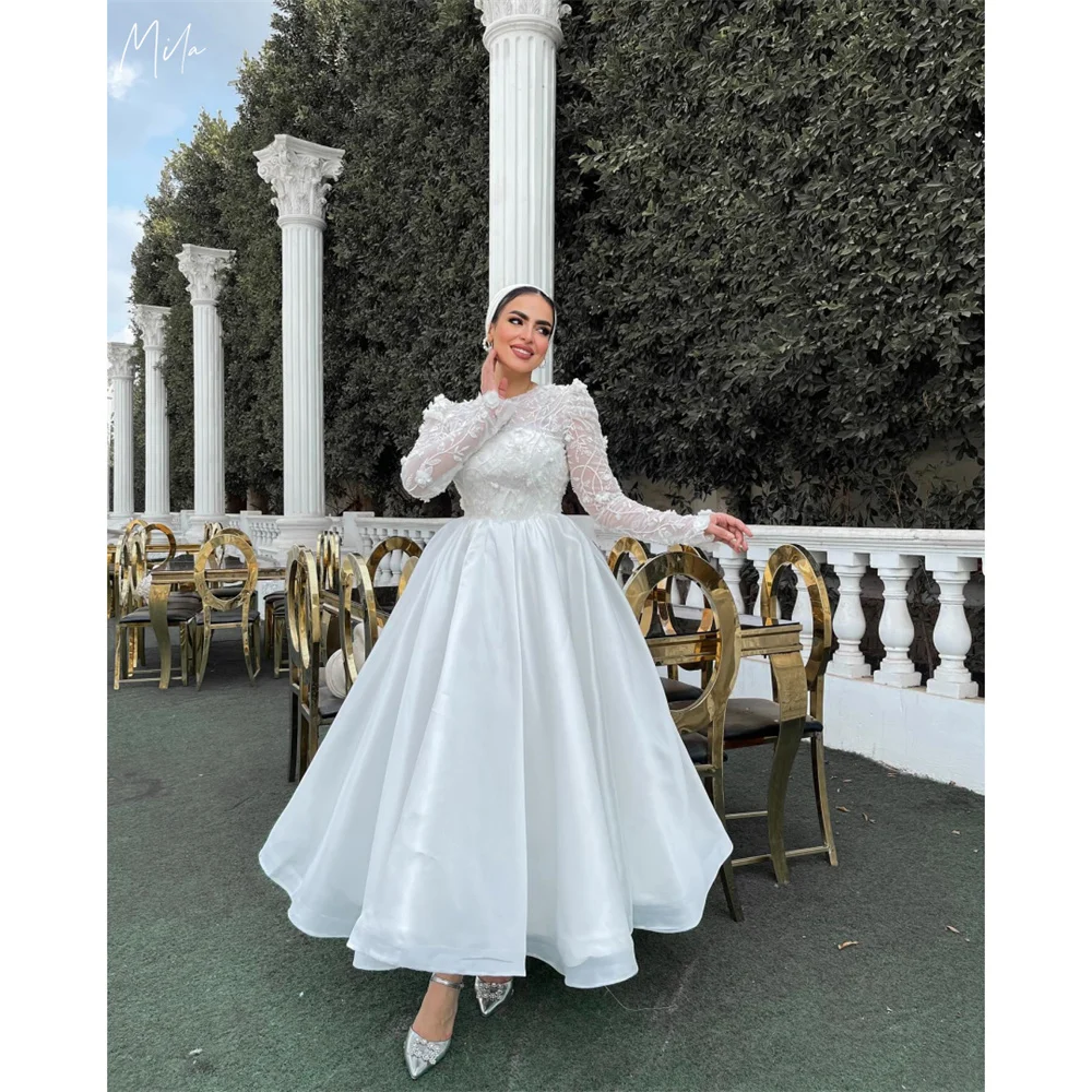 

Mila White Crew-Neckone Ball Gown New In Dresses Lace Embroidery Evening Dresses Floor-Length Customized Prom Dresses