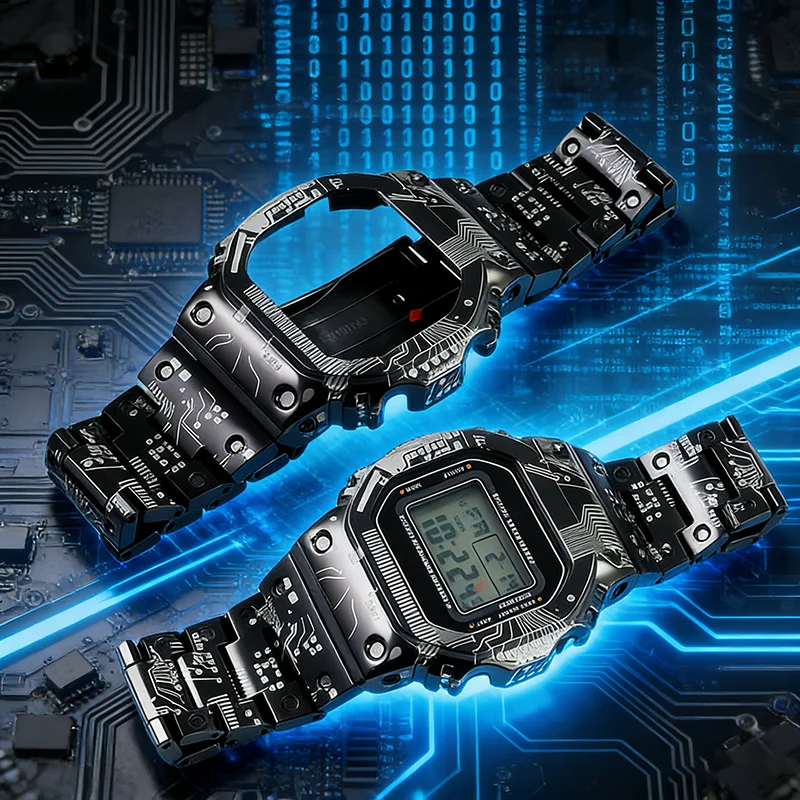 DW5600 GW-B5600 GW-M5610 Upgrade Titanium Alloy Mod Kit Lightweight Metal Case Bezel&band for Casio G-SHOCK Circuit board style